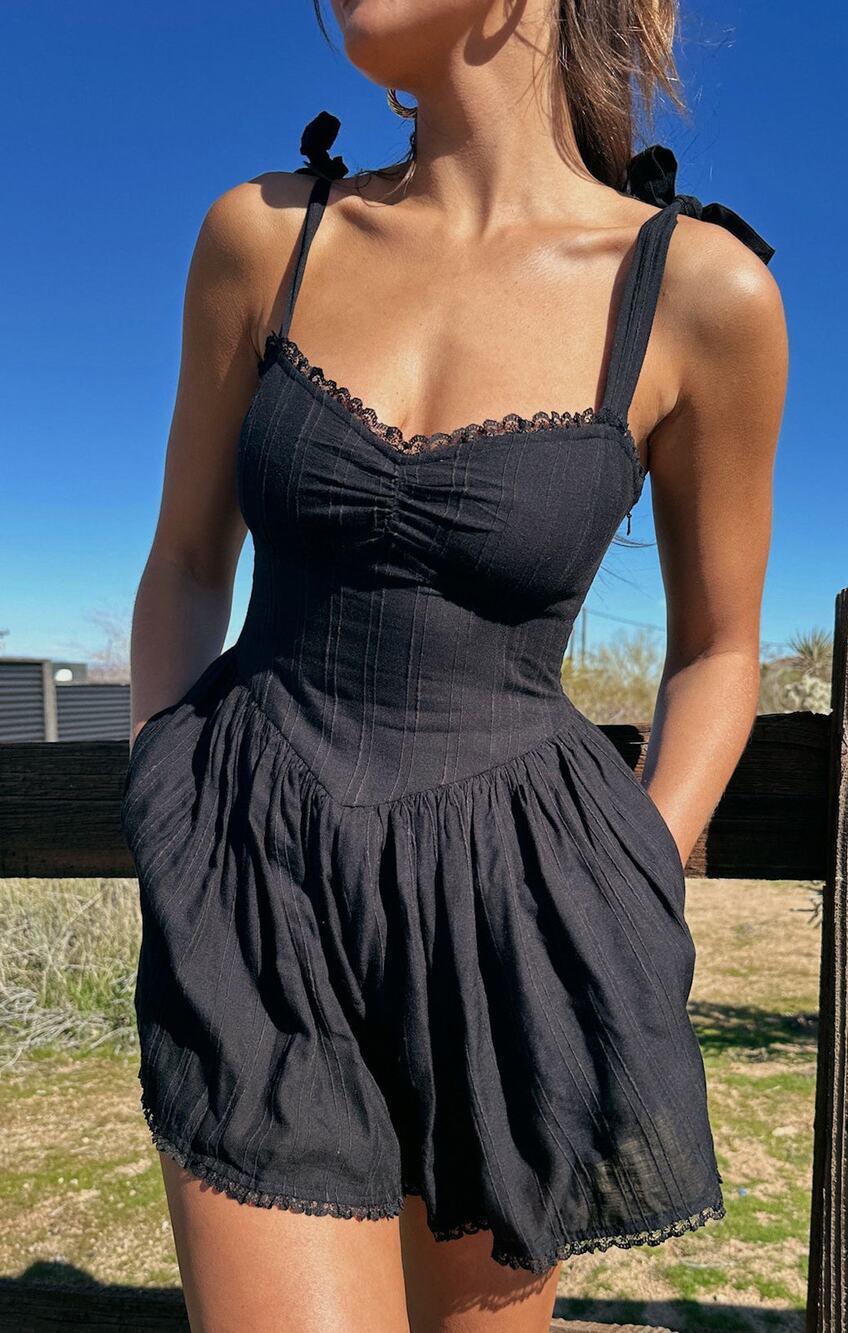 Show Me Your Mumu Regal Cotton Romper in Black S